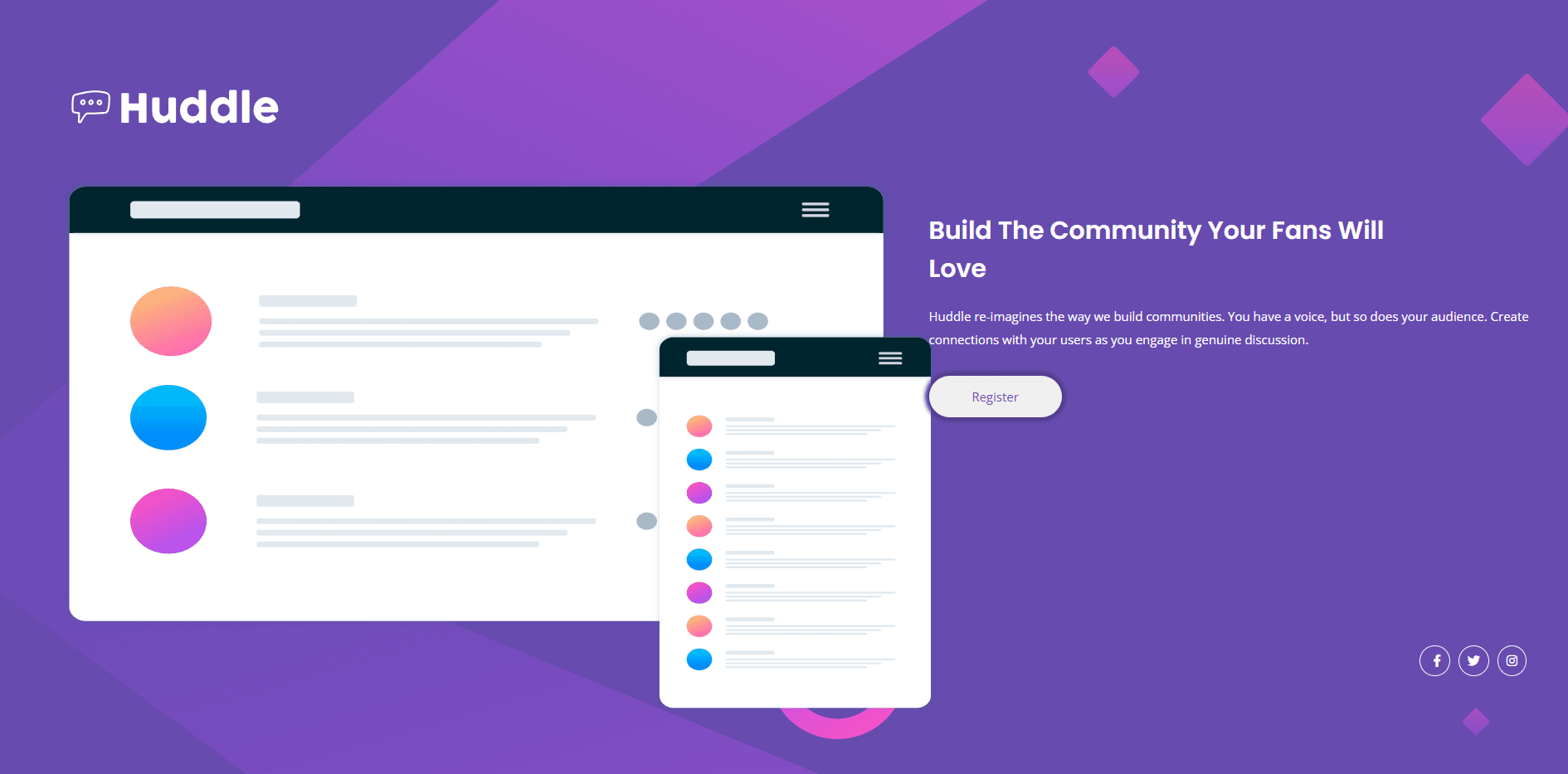 Huddle landing page with a single introductory section